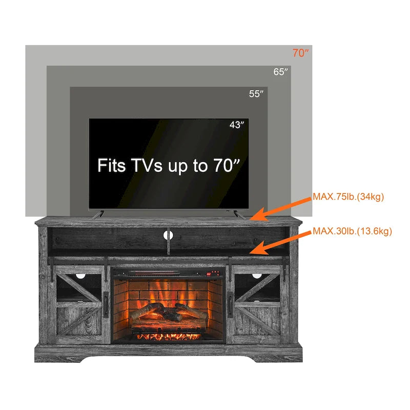 Meuble TV avec cheminée électrique de 60 po et capteur de porte