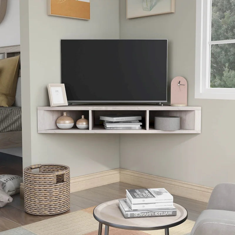 Meuble TV flottant d'angle à 3 étagères de 47 pouces de style transitoire