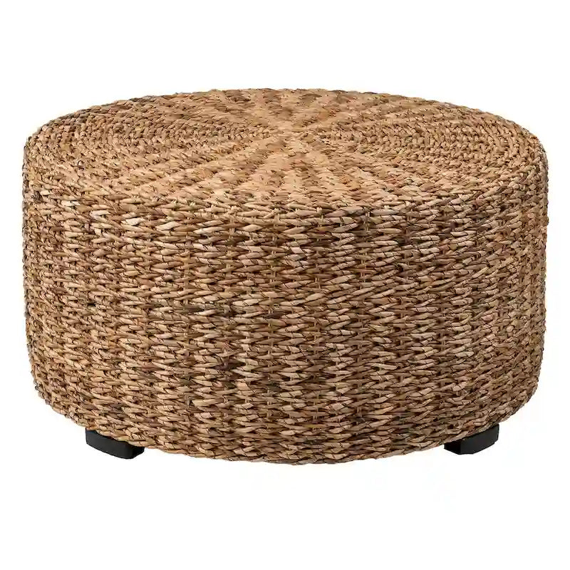 Table basse ronde ottomane en bois d'abaca naturel tissée à la main par