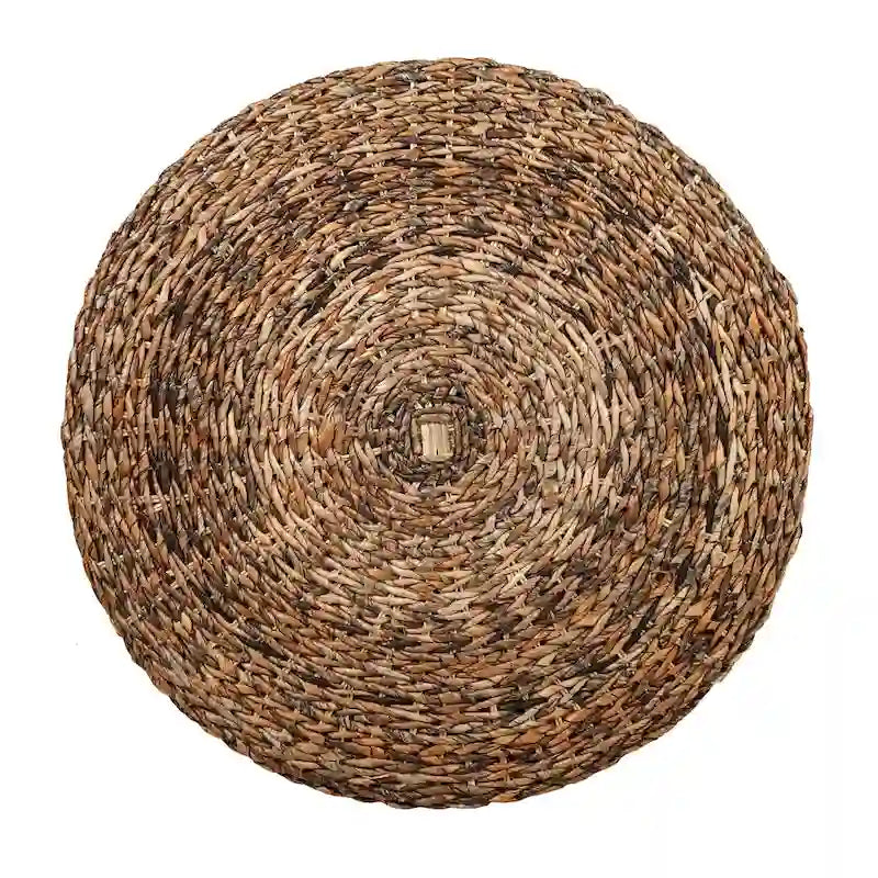 Table basse ronde ottomane en bois d'abaca naturel tissée à la main par