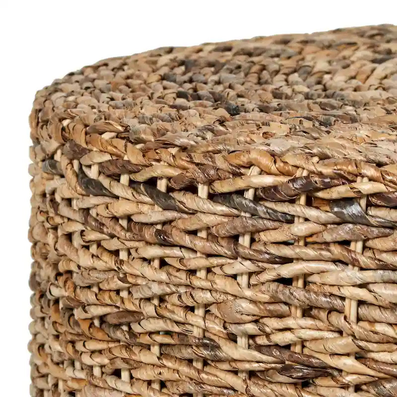 Table basse ronde ottomane en bois d'abaca naturel tissée à la main par