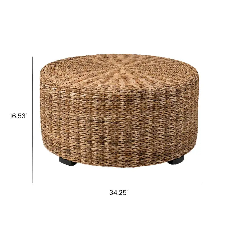Table basse ronde ottomane en bois d'abaca naturel tissée à la main par