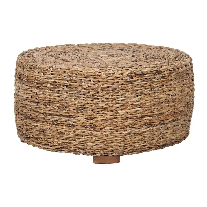 Table basse ronde ottomane en bois d'abaca naturel tissée à la main par
