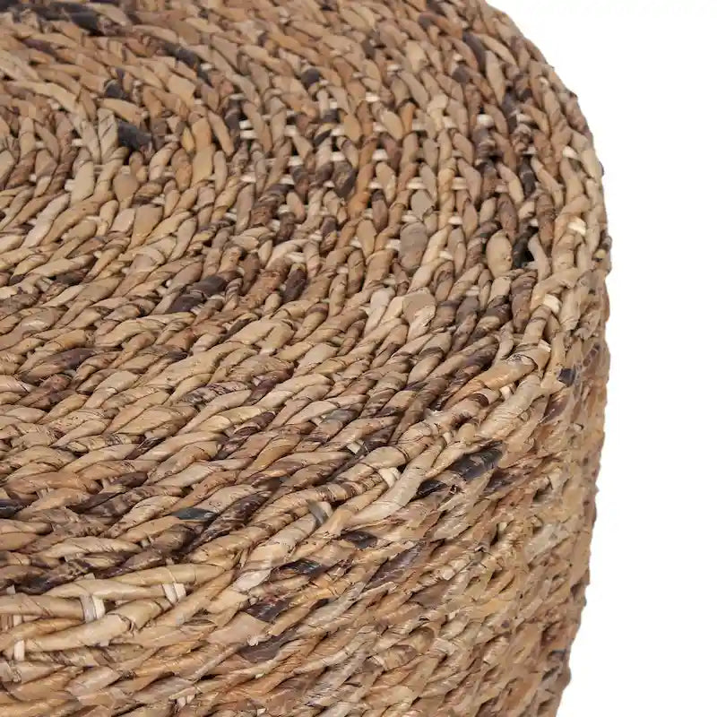 Table basse ronde ottomane en bois d'abaca naturel tissée à la main par