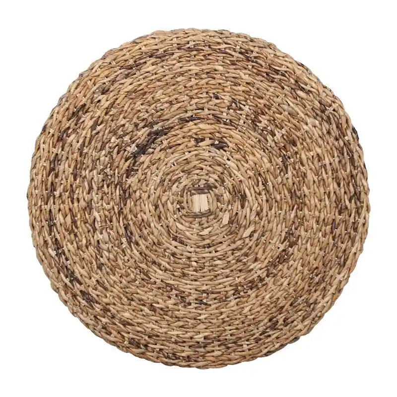 Table basse ronde ottomane en bois d'abaca naturel tissée à la main par