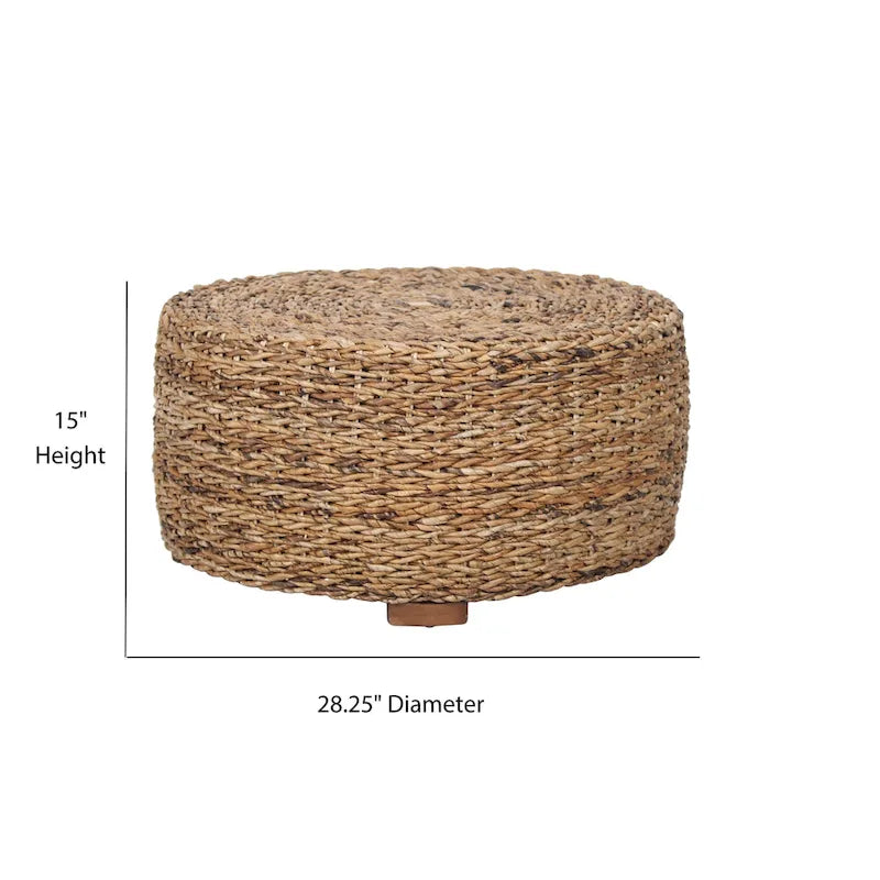Table basse ronde ottomane en bois d'abaca naturel tissée à la main par