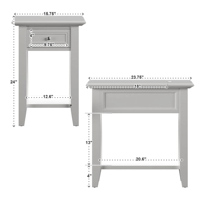 Table de chevet à 1 tiroir avec station de charge