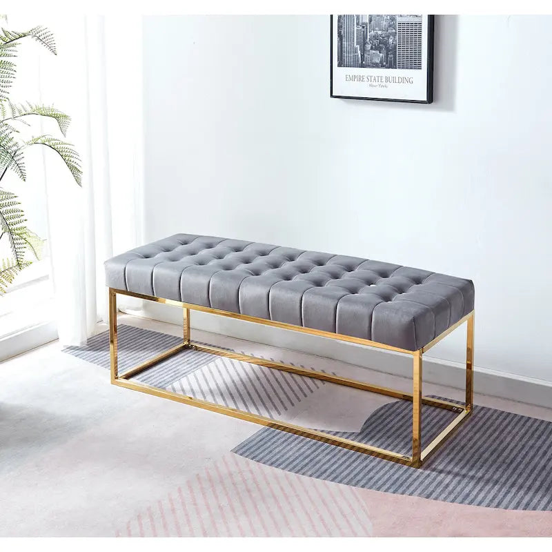  Wenn Tufted Velvet Bench with Gold Chrome Legs