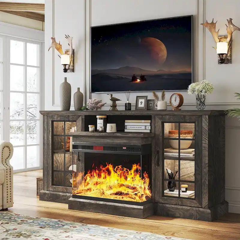 Meuble TV de 59 pouces avec cheminée électrique à 3 faces en verre