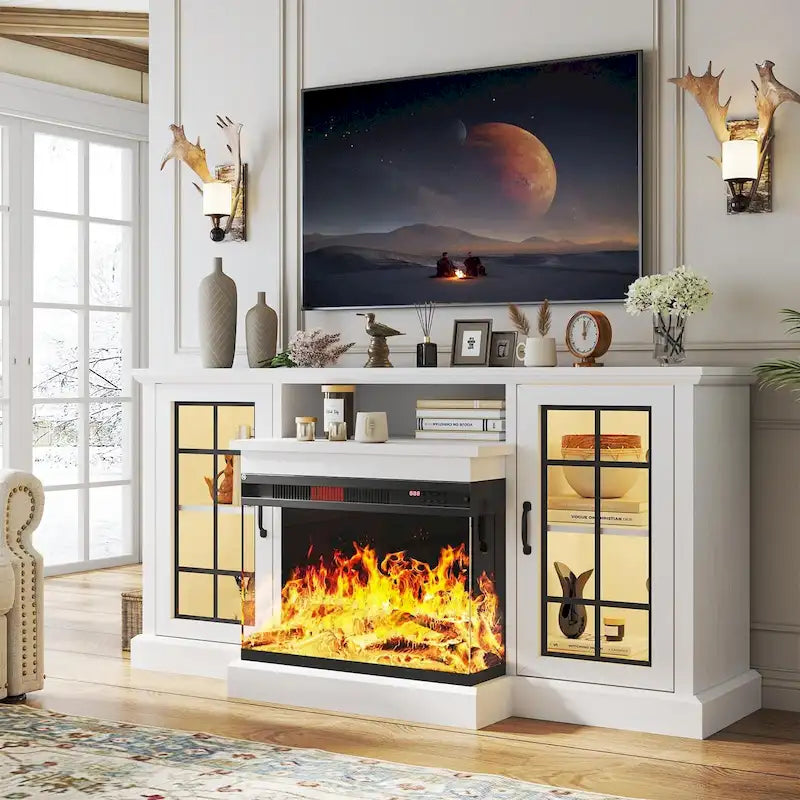 Meuble TV de 59 pouces avec cheminée électrique à 3 faces en verre