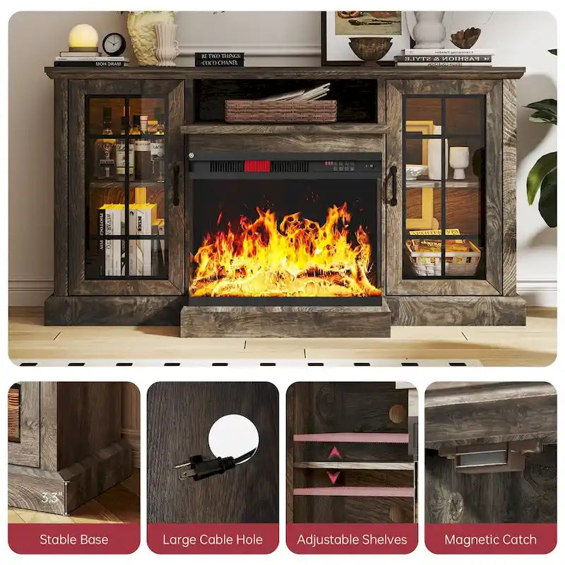Meuble TV de 59 pouces avec cheminée électrique à 3 faces en verre