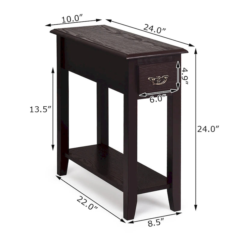 Table d'appoint de canapé à 2 niveaux, table de chevet étroite avec tiroir