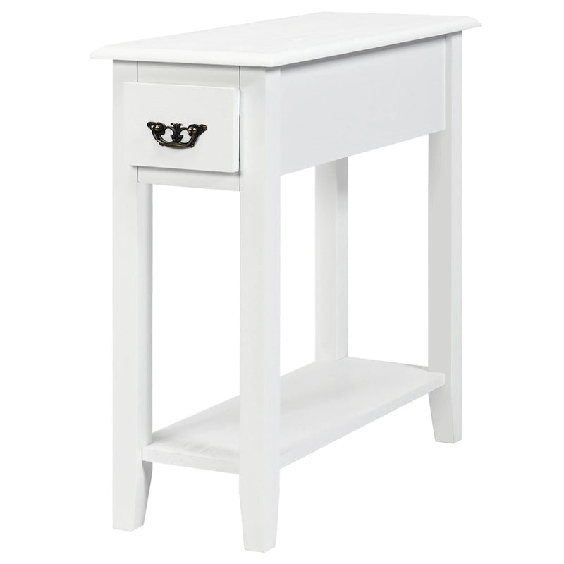 Table d'appoint de canapé à 2 niveaux, table de chevet étroite avec tiroir