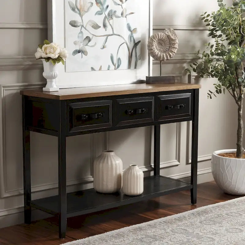  Jennette Black/ Walnut Console Table - 42Wx15Dx30H