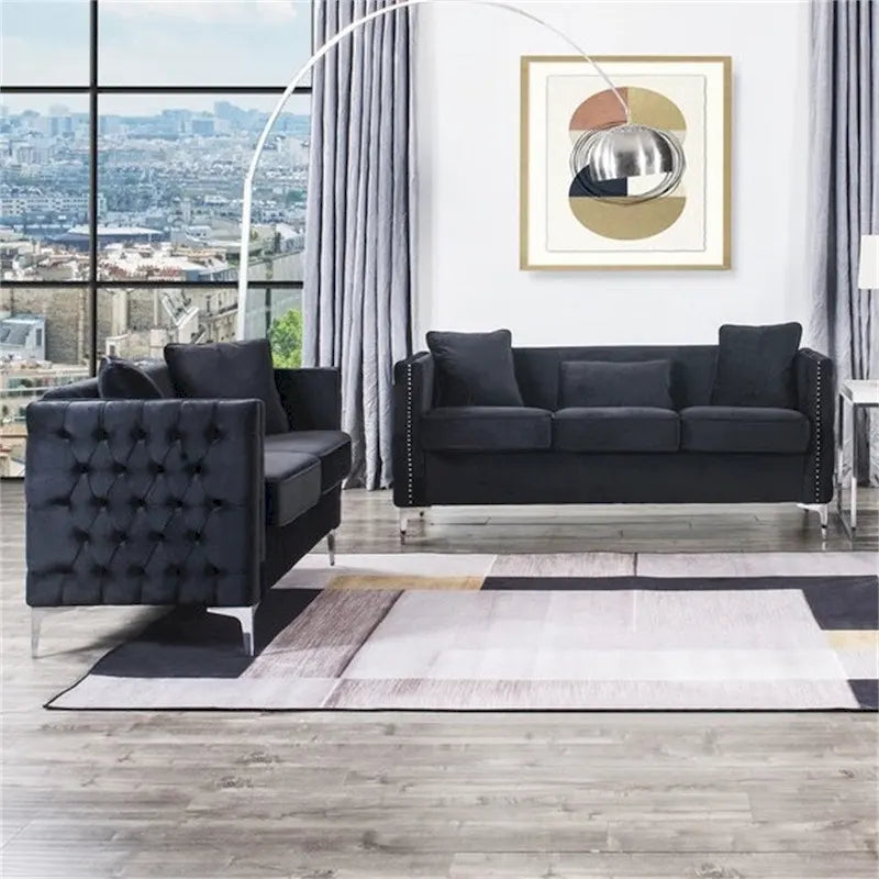 Ensemble de salon en velours noir