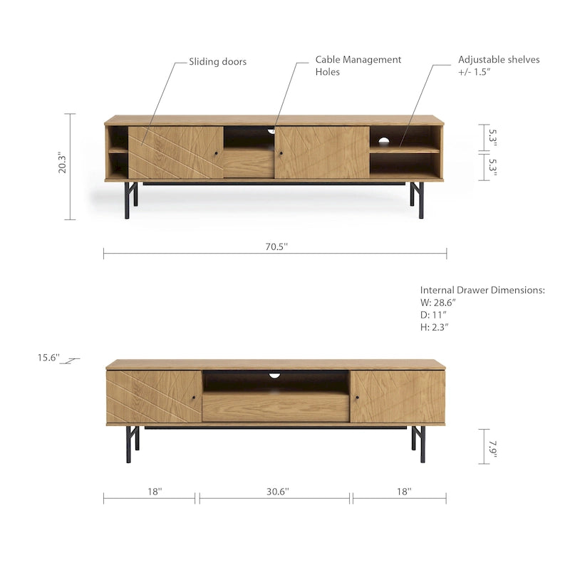 Meuble TV de 179 cm, effet chêne