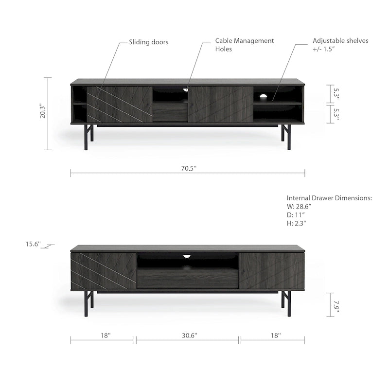 Meuble TV de 179 cm, effet chêne