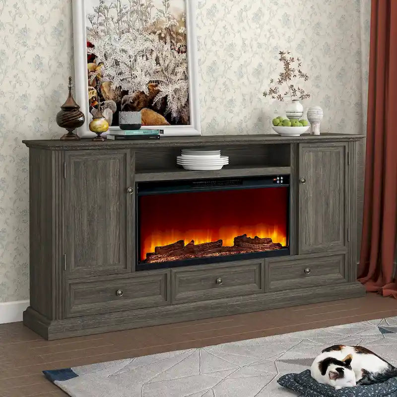 Meuble TV de ferme 72 avec cheminée - Peut accueillir un téléviseur jusqu'à 75 pouces - 73L x 35H x 14P