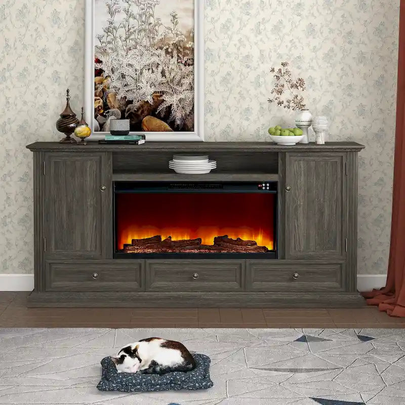 Meuble TV de ferme 72 avec cheminée - Peut accueillir un téléviseur jusqu'à 75 pouces - 73L x 35H x 14P