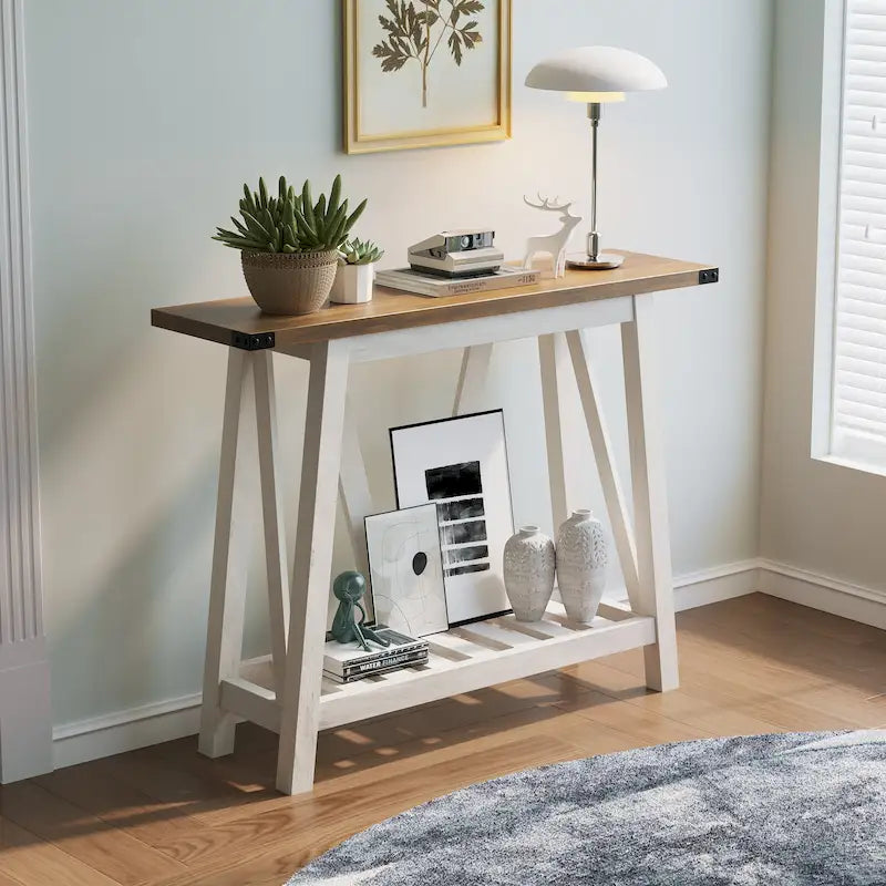 Table d'appoint de style ferme avec station de recharge, ports USB et prises électriques