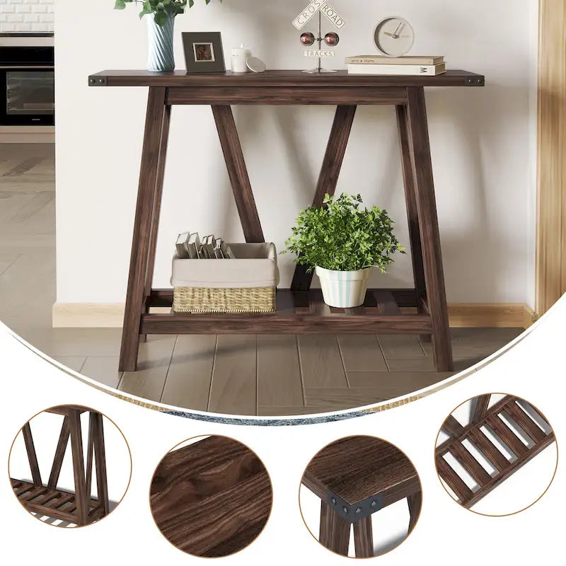 Table d'appoint de style ferme avec station de recharge, ports USB et prises électriques