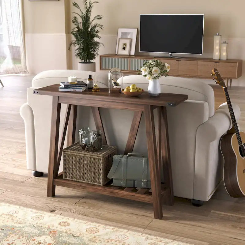 Table d'appoint de style ferme avec station de recharge, ports USB et prises électriques