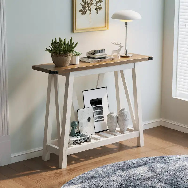Table d'appoint de style ferme avec station de recharge, ports USB et prises électriques