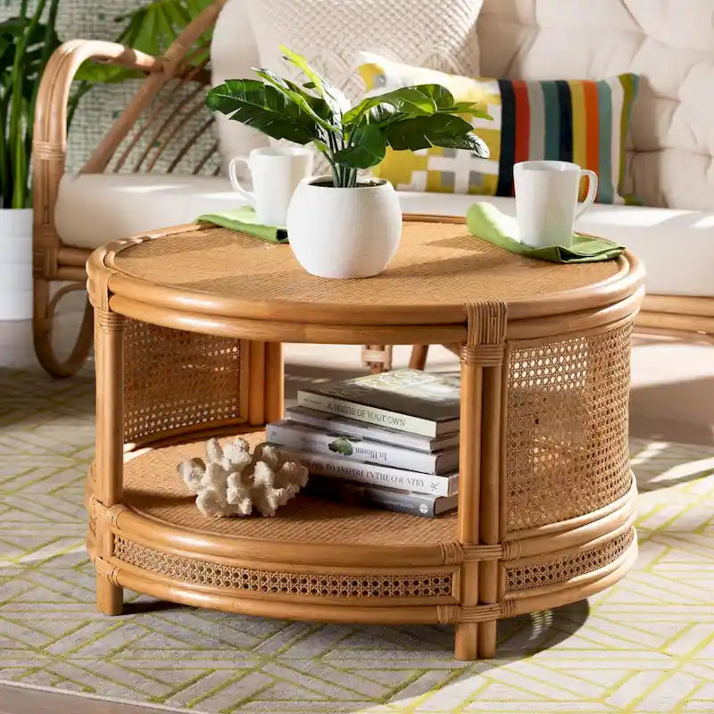  Louis Modern Bohemian Natural Brown Rattan Coffee Table