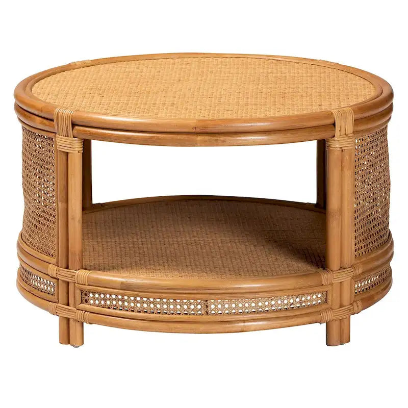 Table basse en rotin brun naturel, style bohème moderne