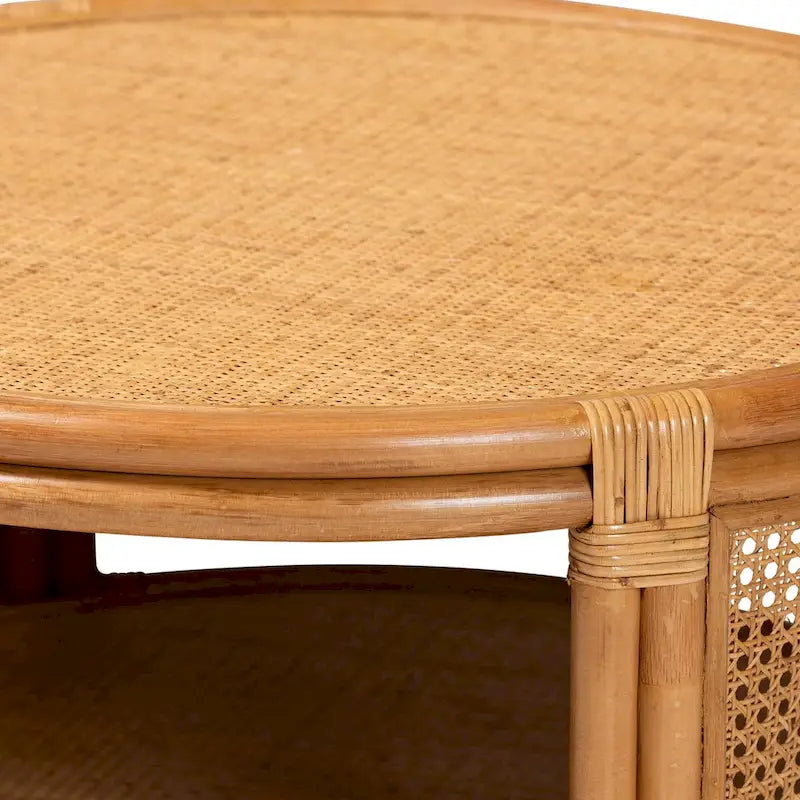 Table basse en rotin brun naturel, style bohème moderne