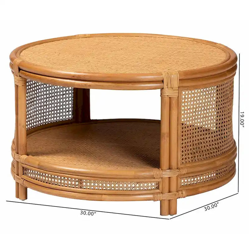 Table basse en rotin brun naturel, style bohème moderne