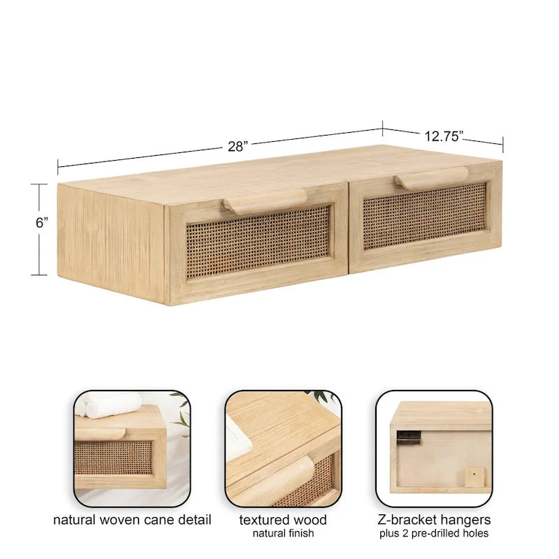 Console flottante en rotin - 28x13x6