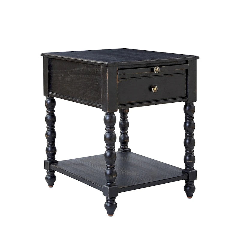 Table d'appoint en bois massif traditionnelle de 66 cm avec port USB