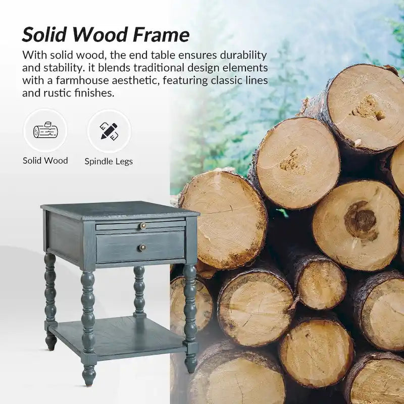 Table d'appoint en bois massif traditionnelle de 66 cm avec port USB
