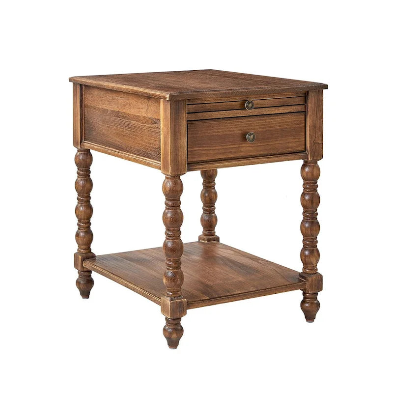 Table d'appoint en bois massif traditionnelle de 66 cm avec port USB