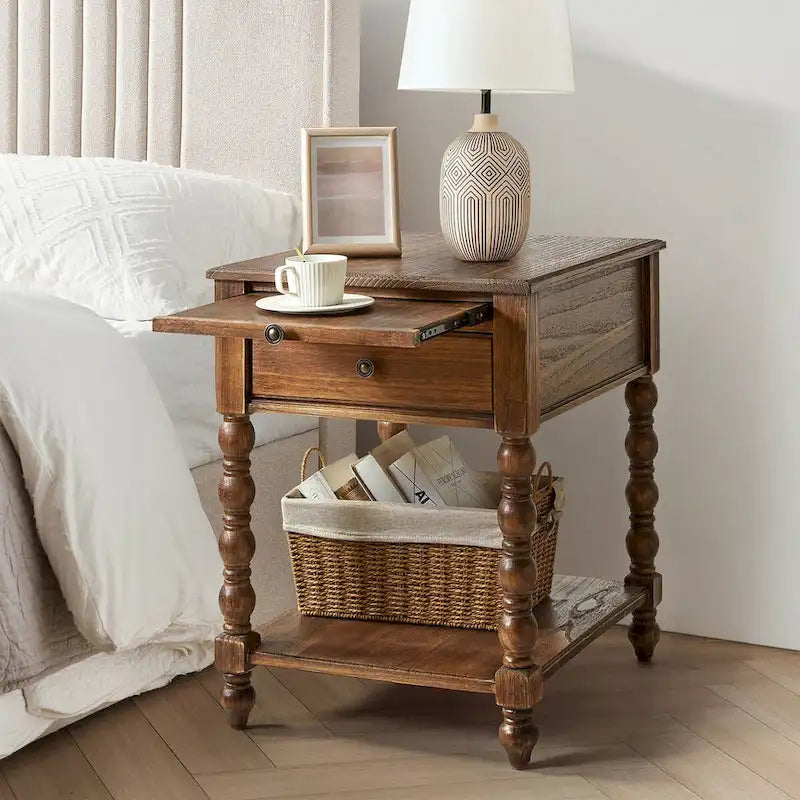Table d'appoint en bois massif traditionnelle de 66 cm avec port USB
