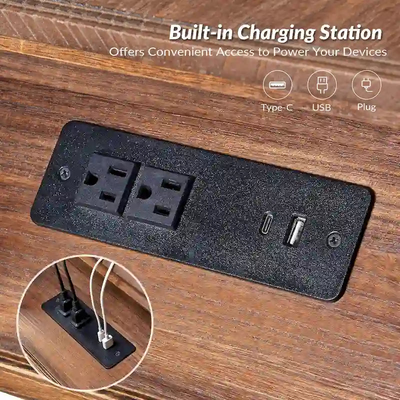 Table d'appoint en bois massif traditionnelle de 66 cm avec port USB