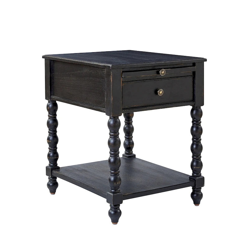 Table d'appoint en bois massif traditionnelle de 66 cm avec port USB