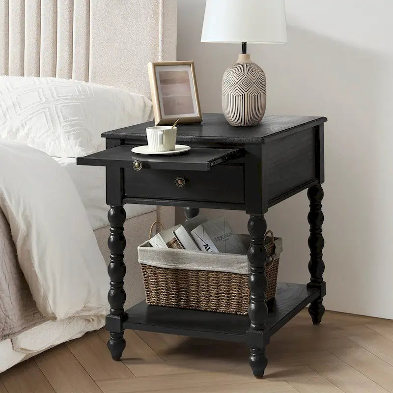 Table d'appoint en bois massif traditionnelle de 66 cm avec port USB
